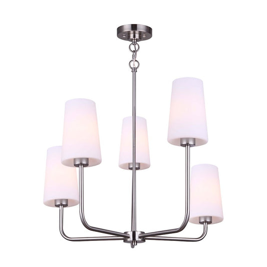 Canarm Vita 26in 5-Light Linear Chandelier | Brushed Nickel | Dining Room & Kitchen Island | 25.5 x 26 x 25.5 in | Model ICH1012A05BN