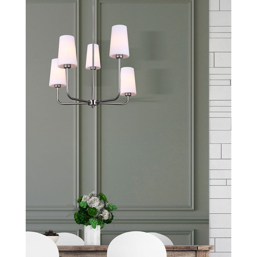 Canarm Vita 26in 5-Light Linear Chandelier | Brushed Nickel | Dining Room & Kitchen Island | 25.5 x 26 x 25.5 in | Model ICH1012A05BN