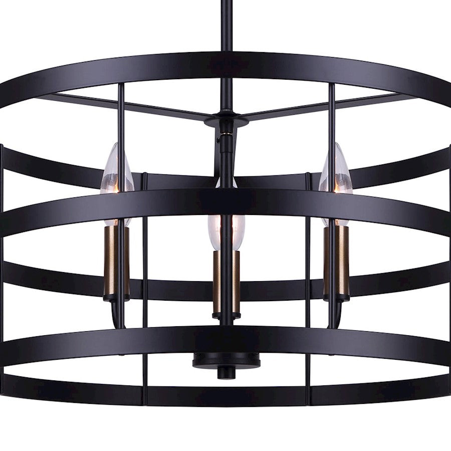 Canarm Ade 18in 3-Light Chandelier | Industrial Matte Black with Gold & Nickel Sleeves | Kitchen Island & Dining Room | Model ICH1062A03BGB18
