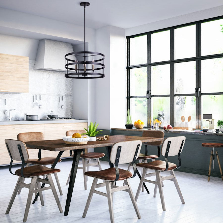 Canarm Ade 18in 3-Light Chandelier | Industrial Matte Black with Gold & Nickel Sleeves | Kitchen Island & Dining Room | Model ICH1062A03BGB18