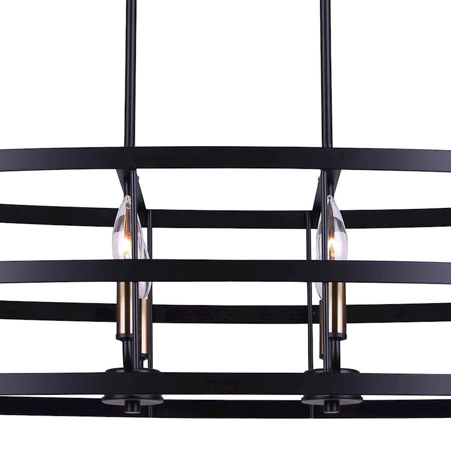 Canarm Ade 36in 6-Light Chandelier | Industrial Matte Black with Gold & Nickel Sleeves | Kitchen Island & Dining Room | Model ICH1062A06BGB36