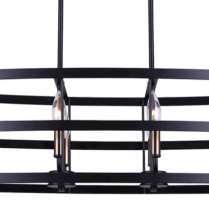 Canarm Ade 36in 6-Light Chandelier | Industrial Matte Black with Gold & Nickel Sleeves | Kitchen Island & Dining Room | Model ICH1062A06BGB36
