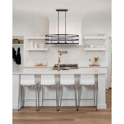 Canarm Ade 36in 6-Light Chandelier | Industrial Matte Black with Gold & Nickel Sleeves | Kitchen Island & Dining Room | Model ICH1062A06BGB36