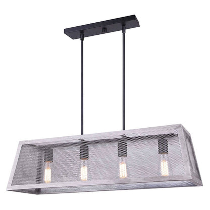 Canarm Nora 30in 4-Light Chandelier | Industrial Matte Black and Brushed Grey Wood | Dining Room & Kitchen Island | Model ICH1065A04BBG30