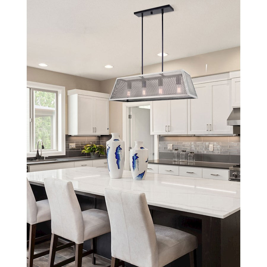 Canarm Nora 30in 4-Light Chandelier | Industrial Matte Black and Brushed Grey Wood | Dining Room & Kitchen Island | Model ICH1065A04BBG30