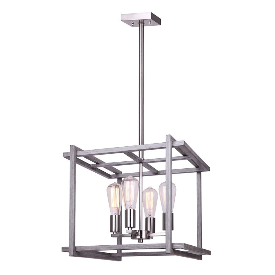 Canarm Carli 17in 4-Light Chandelier | Modern Brushed Nickel and Brushed Dark Grey Wood | Kitchen & Dining Room | Model ICH1066A04BNB17