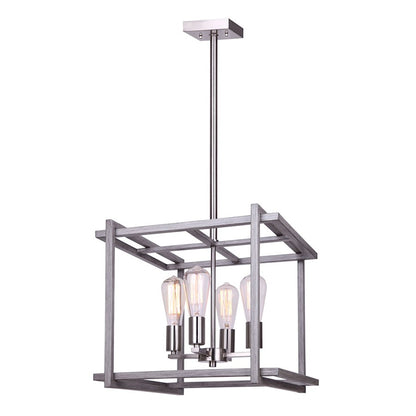 Canarm Carli 17in 4-Light Chandelier | Modern Brushed Nickel and Brushed Dark Grey Wood | Kitchen & Dining Room | Model ICH1066A04BNB17