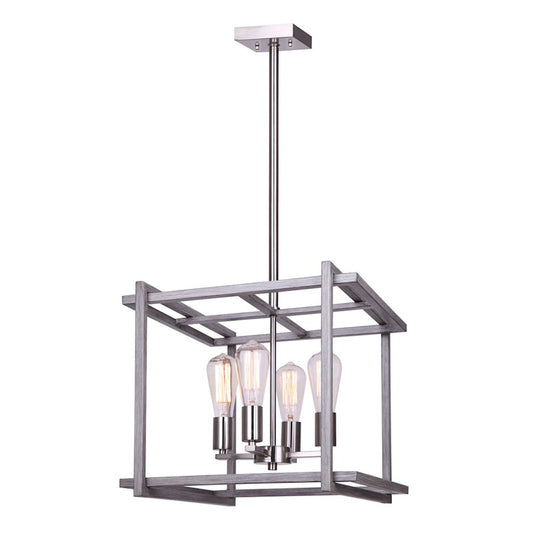Canarm Carli 17in 4-Light Chandelier | Modern Brushed Nickel and Brushed Dark Grey Wood | Kitchen & Dining Room | Model ICH1066A04BNB17