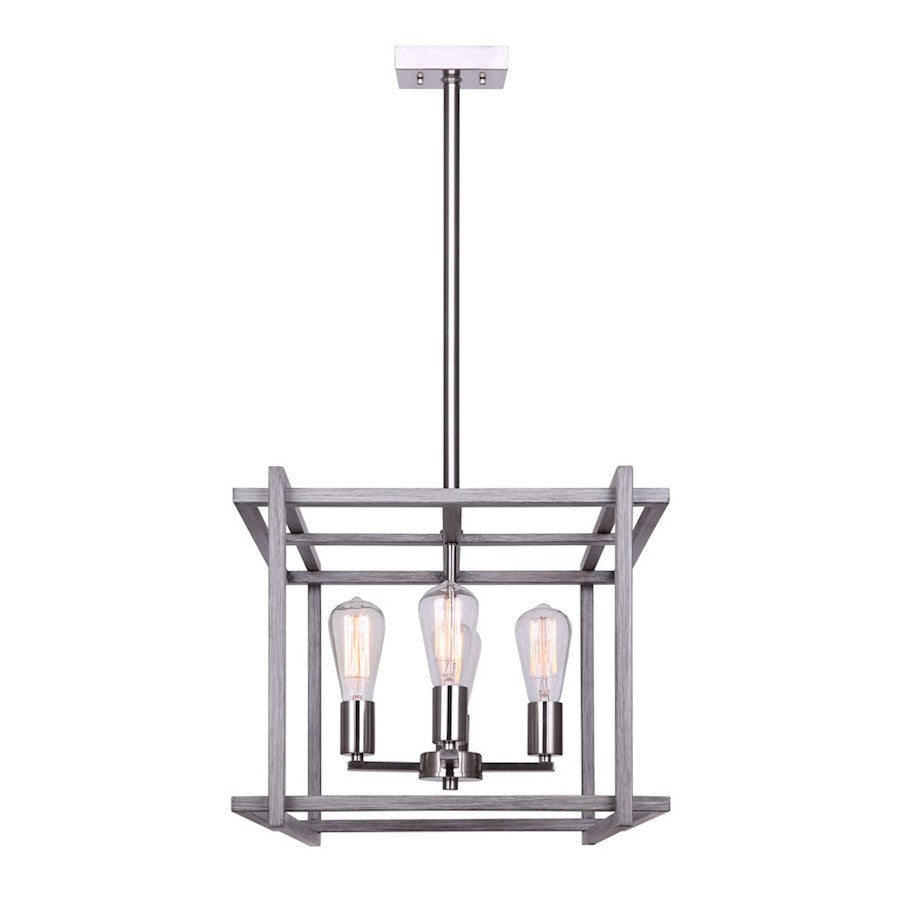 Canarm Carli 17in 4-Light Chandelier | Modern Brushed Nickel and Brushed Dark Grey Wood | Kitchen & Dining Room | Model ICH1066A04BNB17