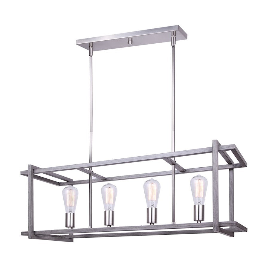 Canarm Carli 33in 4-Light Chandelier | Modern Brushed Nickel and Brushed Dark Grey Wood | Kitchen & Dining Room | Model ICH1066A04BNB33