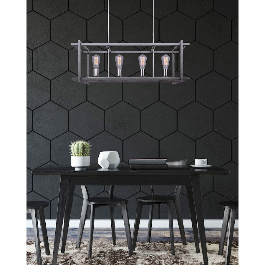 Canarm Carli 33in 4-Light Chandelier | Modern Brushed Nickel and Brushed Dark Grey Wood | Kitchen & Dining Room | Model ICH1066A04BNB33