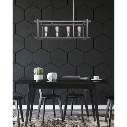 Canarm Carli 33in 4-Light Chandelier | Modern Brushed Nickel and Brushed Dark Grey Wood | Kitchen & Dining Room | Model ICH1066A04BNB33