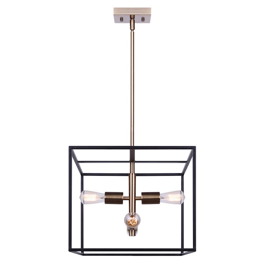 Canarm Bodie 15in 4-Light Chandelier | Industrial Matte Black and Gold | Entryway & Dining Room | 15 x 15 x 21 in | Model ICH1069A04BKG15