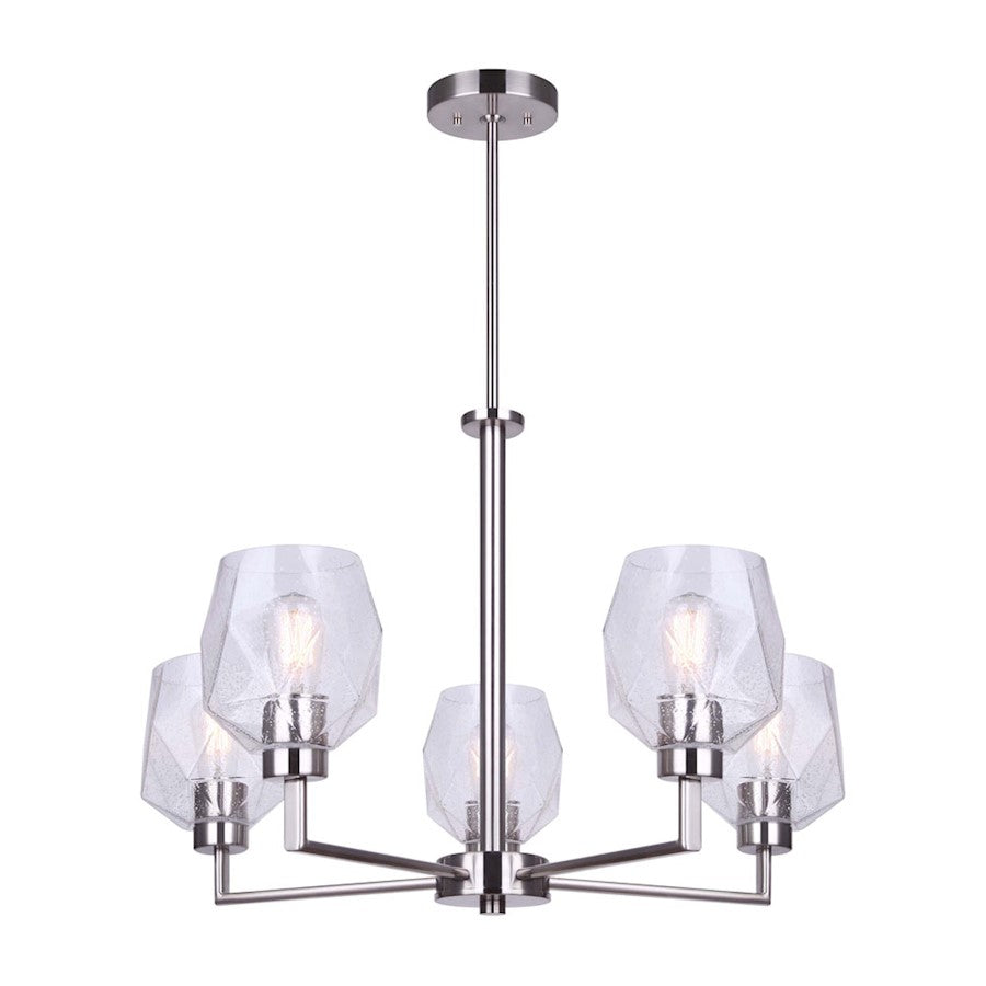 Canarm Lenci 26in 5-Light Chandelier | Modern Brushed Nickel and Seeded Glass | Dining Room & Living Room | 26 x 24 in | Model ICH1070A05BN