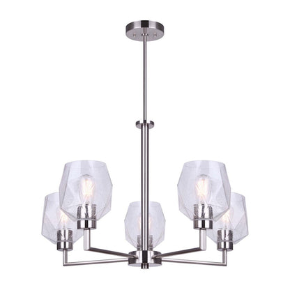 Canarm Lenci 26in 5-Light Chandelier | Modern Brushed Nickel and Seeded Glass | Dining Room & Living Room | 26 x 24 in | Model ICH1070A05BN