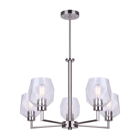 Canarm Lenci 26in 5-Light Chandelier | Modern Brushed Nickel and Seeded Glass | Dining Room & Living Room | 26 x 24 in | Model ICH1070A05BN