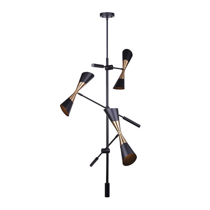Canarm Emlen 27in 6-Light Chandelier | Mid-Century Matte Black and Gold | Dining Room & Living Room | 27 x 64 in | Model ICH1073A06BKG