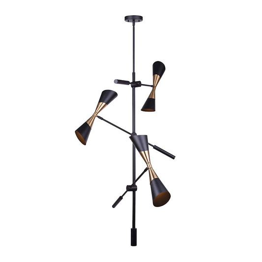 Canarm Emlen 27in 6-Light Chandelier | Mid-Century Matte Black and Gold | Dining Room & Living Room | 27 x 64 in | Model ICH1073A06BKG