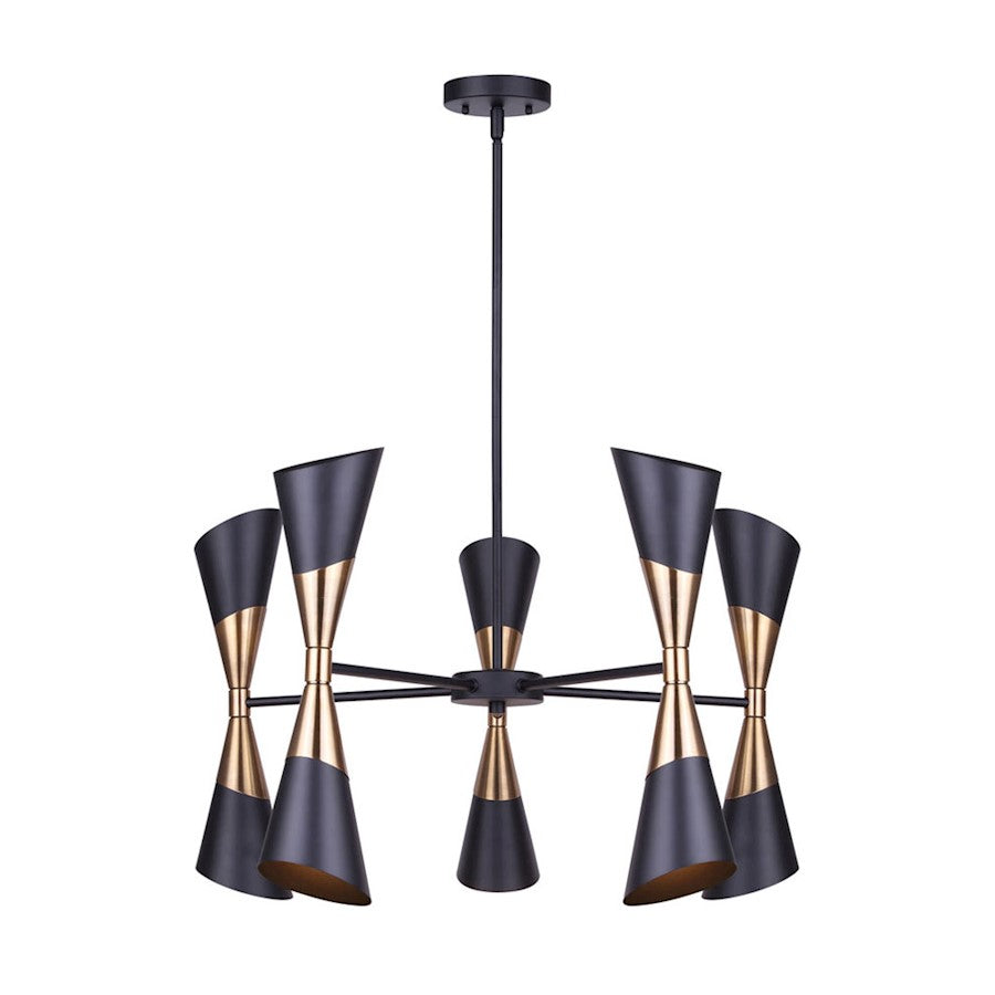 Canarm Emlen 28in 10-Light Chandelier | Mid-Century Matte Black and Gold Metal | Dining Room & Entryway | 28 x 24 in | Model ICH1073A10BKG