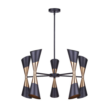 Canarm Emlen 28in 10-Light Chandelier | Mid-Century Matte Black and Gold Metal | Dining Room & Entryway | 28 x 24 in | Model ICH1073A10BKG