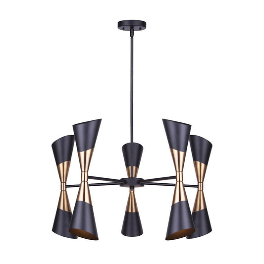 Canarm Emlen 28in 10-Light Chandelier | Mid-Century Matte Black and Gold Metal | Dining Room & Entryway | 28 x 24 in | Model ICH1073A10BKG
