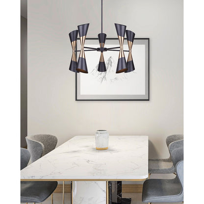 Canarm Emlen 28in 10-Light Chandelier | Mid-Century Matte Black and Gold Metal | Dining Room & Entryway | 28 x 24 in | Model ICH1073A10BKG