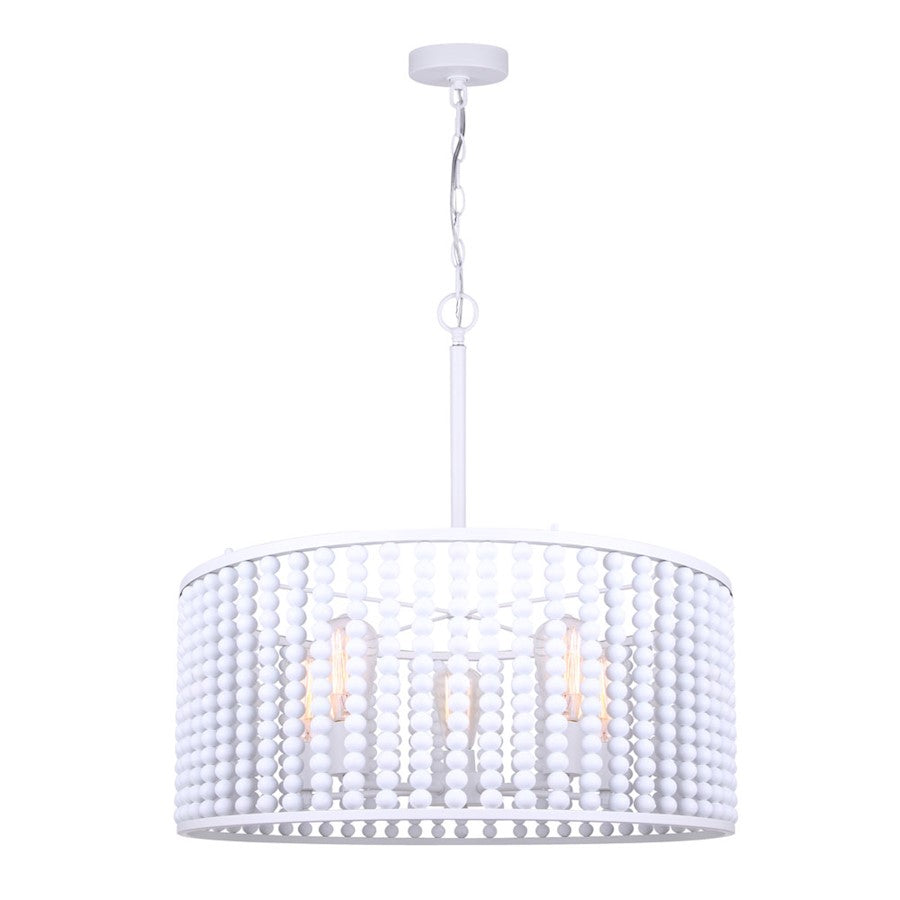 Canarm Posy 24in 5-Light Chandelier | Casual White Wood Bead and Metal | Bedroom, Nursery & Entryway | 24 x 13 in | Model ICH1074A05WH24