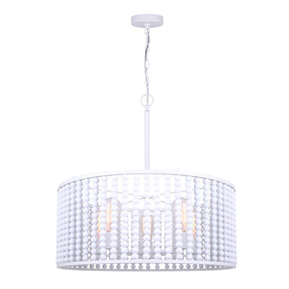 Canarm Posy 24in 5-Light Chandelier | Casual White Wood Bead and Metal | Bedroom, Nursery & Entryway | 24 x 13 in | Model ICH1074A05WH24