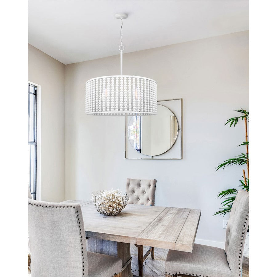 Canarm Posy 24in 5-Light Chandelier | Casual White Wood Bead and Metal | Bedroom, Nursery & Entryway | 24 x 13 in | Model ICH1074A05WH24