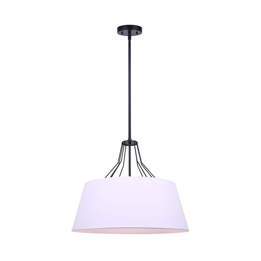 Canarm Anton 18in 3-Light Chandelier | Transitional Matte Black and White Fabric Shade | Kitchen Island & Entryway | 18 x 18 in | Model ICH1075A03BK18