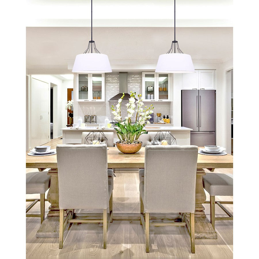 Canarm Anton 18in 3-Light Chandelier | Transitional Matte Black and White Fabric Shade | Kitchen Island & Entryway | 18 x 18 in | Model ICH1075A03BK18