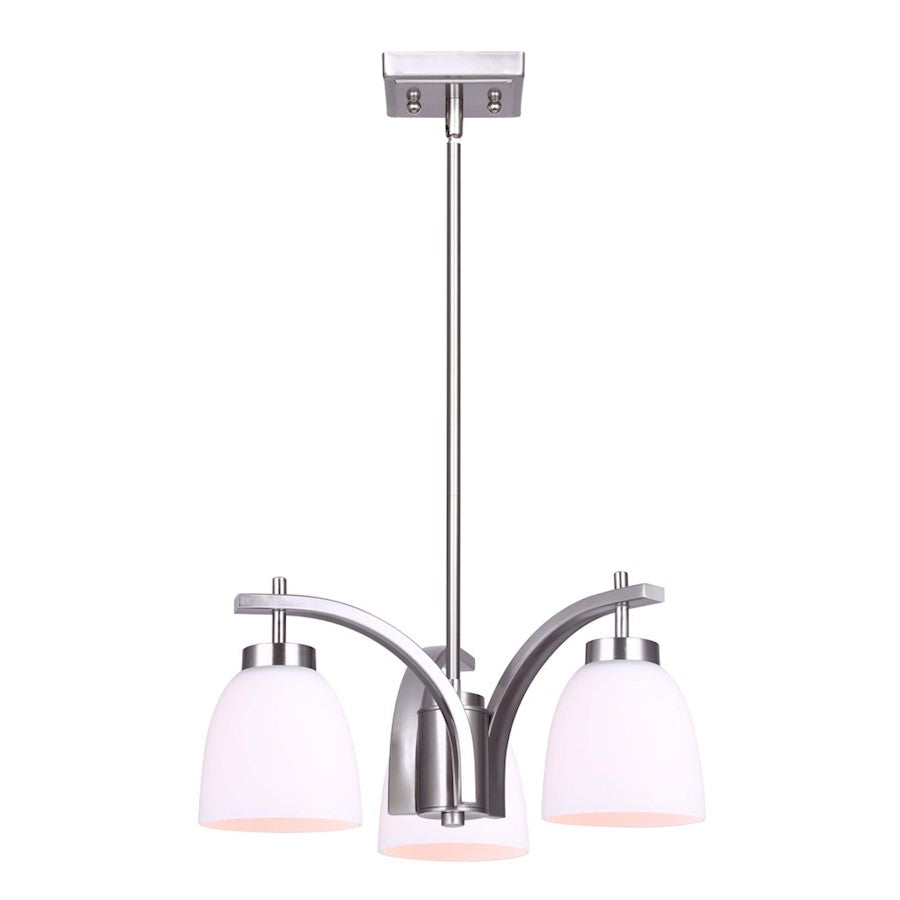 Canarm Mack 18in 3-Light Chandelier | Transitional Brushed Nickel and Opal Glass | Dining Room & Entryway | 18 x 58.75 x 10.75 in | Model ICH1077A03BN