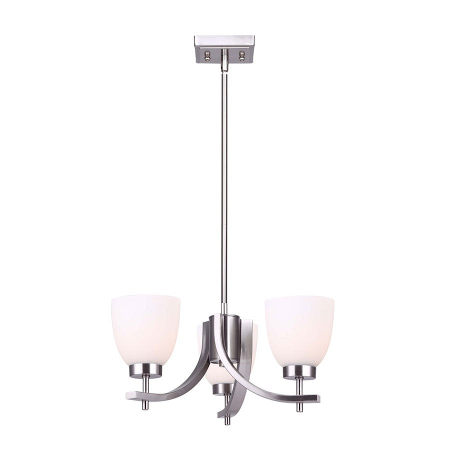 Canarm Mack 18in 3-Light Chandelier | Transitional Brushed Nickel and Opal Glass | Dining Room & Entryway | 18 x 58.75 x 10.75 in | Model ICH1077A03BN