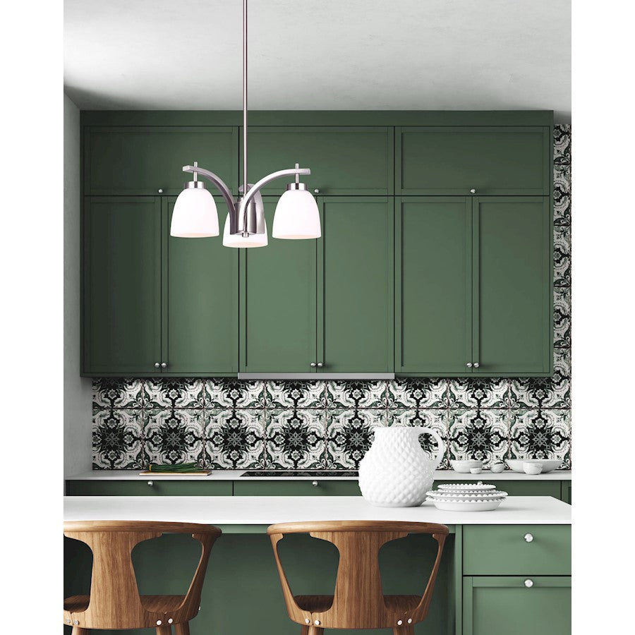 Canarm Mack 18in 3-Light Chandelier | Transitional Brushed Nickel and Opal Glass | Dining Room & Entryway | 18 x 58.75 x 10.75 in | Model ICH1077A03BN
