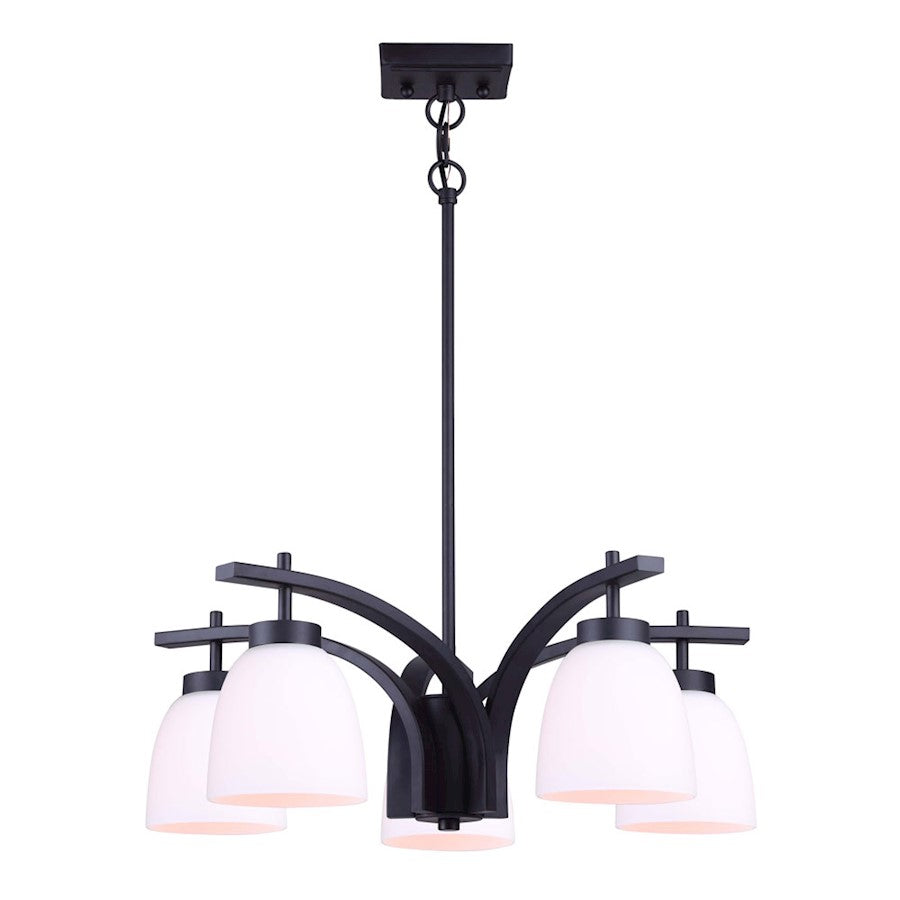Canarm Mack 23in 5-Light Chandelier | Transitional Black and Opal Glass | Dining Room & Entryway | 23 x 63 x 15 in | Model ICH1077A05BK