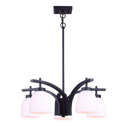Canarm Mack 23in 5-Light Chandelier | Transitional Black and Opal Glass | Dining Room & Entryway | 23 x 63 x 15 in | Model ICH1077A05BK