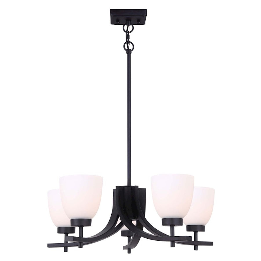 Canarm Mack 23in 5-Light Chandelier | Transitional Black and Opal Glass | Dining Room & Entryway | 23 x 63 x 15 in | Model ICH1077A05BK