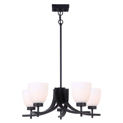 Canarm Mack 23in 5-Light Chandelier | Transitional Black and Opal Glass | Dining Room & Entryway | 23 x 63 x 15 in | Model ICH1077A05BK