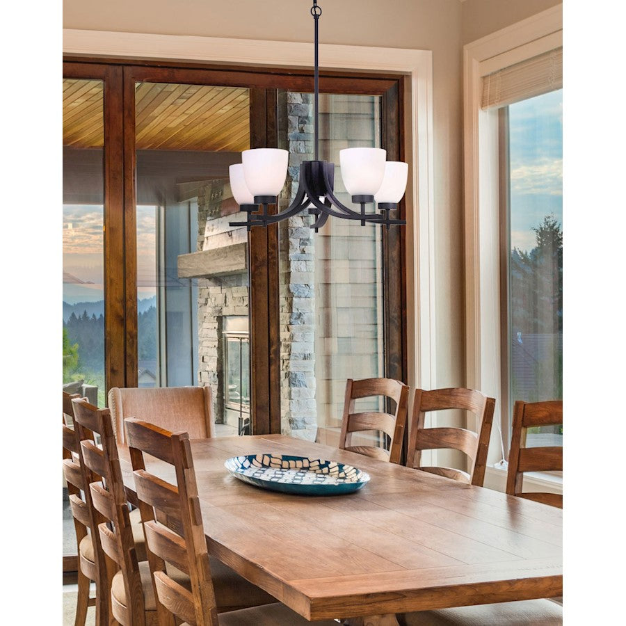 Canarm Mack 23in 5-Light Chandelier | Transitional Black and Opal Glass | Dining Room & Entryway | 23 x 63 x 15 in | Model ICH1077A05BK