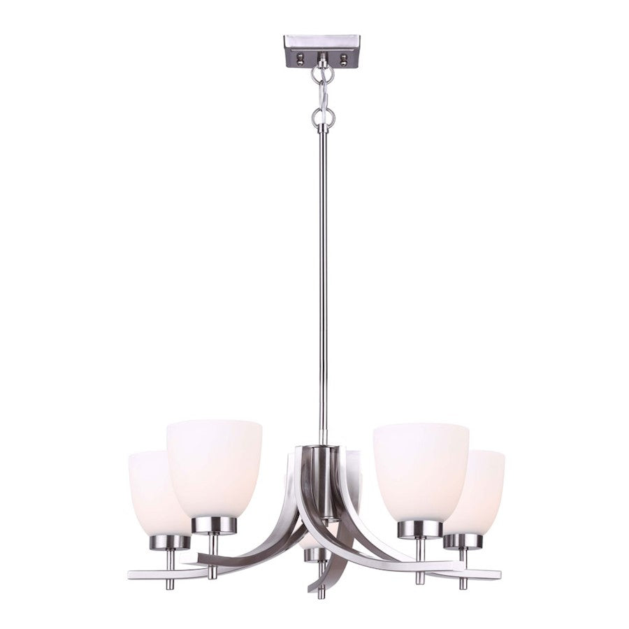 Canarm Mack 23in 5-Light Chandelier | Transitional Brushed Nickel and Opal Glass | Dining Room & Entryway | 23 x 63 x 15 in | Model ICH1077A05BN