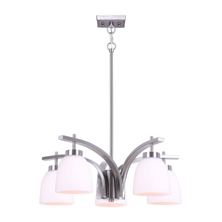 Canarm Mack 23in 5-Light Chandelier | Transitional Brushed Nickel and Opal Glass | Dining Room & Entryway | 23 x 63 x 15 in | Model ICH1077A05BN