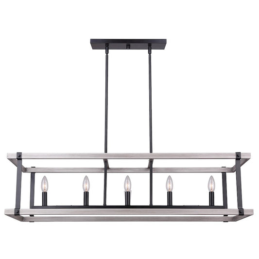 Canarm Joelle 40in 5-Light Chandelier | Matte Black and Brushed Grey Metal | Dining Room & Living Room | 40 x 10 x 61 in | Model ICH1094A05BBG40