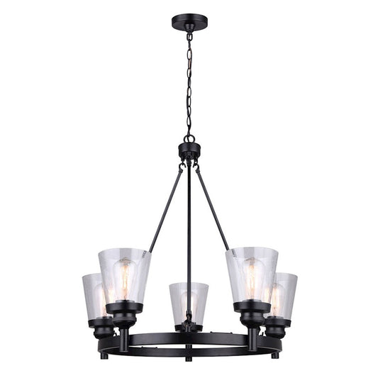 Canarm Declan 26in 5-Light Chandelier | Matte Black and Seeded Glass | Dining Room & Living Room | 26 x 26 x 27 in | Model ICH1097A05BK