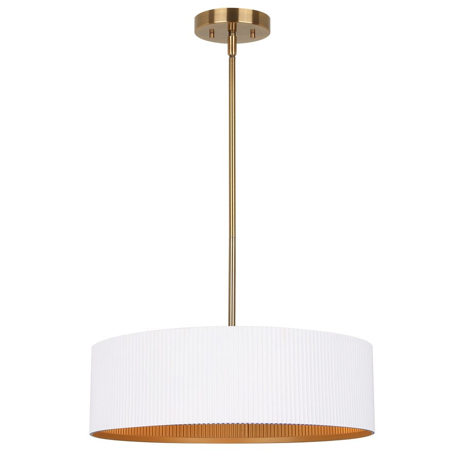 Canarm Rexton 17in 3-Light Chandelier | Matte White and Gold Steel with Ribbed Drum Shade | Dining Room & Kitchen | Model ICH1119A03WHG17