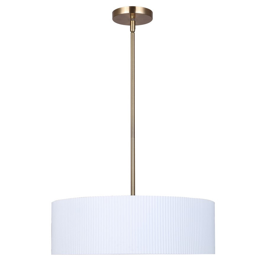 Canarm Rexton 17in 3-Light Chandelier | Matte White and Gold Steel with Ribbed Drum Shade | Dining Room & Kitchen | Model ICH1119A03WHG17