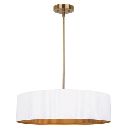 Canarm Rexton 22in 3-Light Chandelier | Matte White and Gold Steel with Ribbed Drum Shade | Dining Room & Kitchen | Model ICH1119A03WHG22