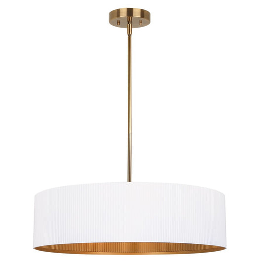 Canarm Rexton 22in 3-Light Chandelier | Matte White and Gold Steel with Ribbed Drum Shade | Dining Room & Kitchen | Model ICH1119A03WHG22