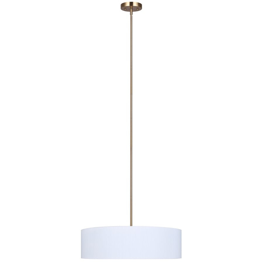 Canarm Rexton 22in 3-Light Chandelier | Matte White and Gold Steel with Ribbed Drum Shade | Dining Room & Kitchen | Model ICH1119A03WHG22