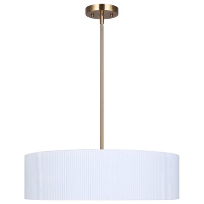 Canarm Rexton 22in 3-Light Chandelier | Matte White and Gold Steel with Ribbed Drum Shade | Dining Room & Kitchen | Model ICH1119A03WHG22