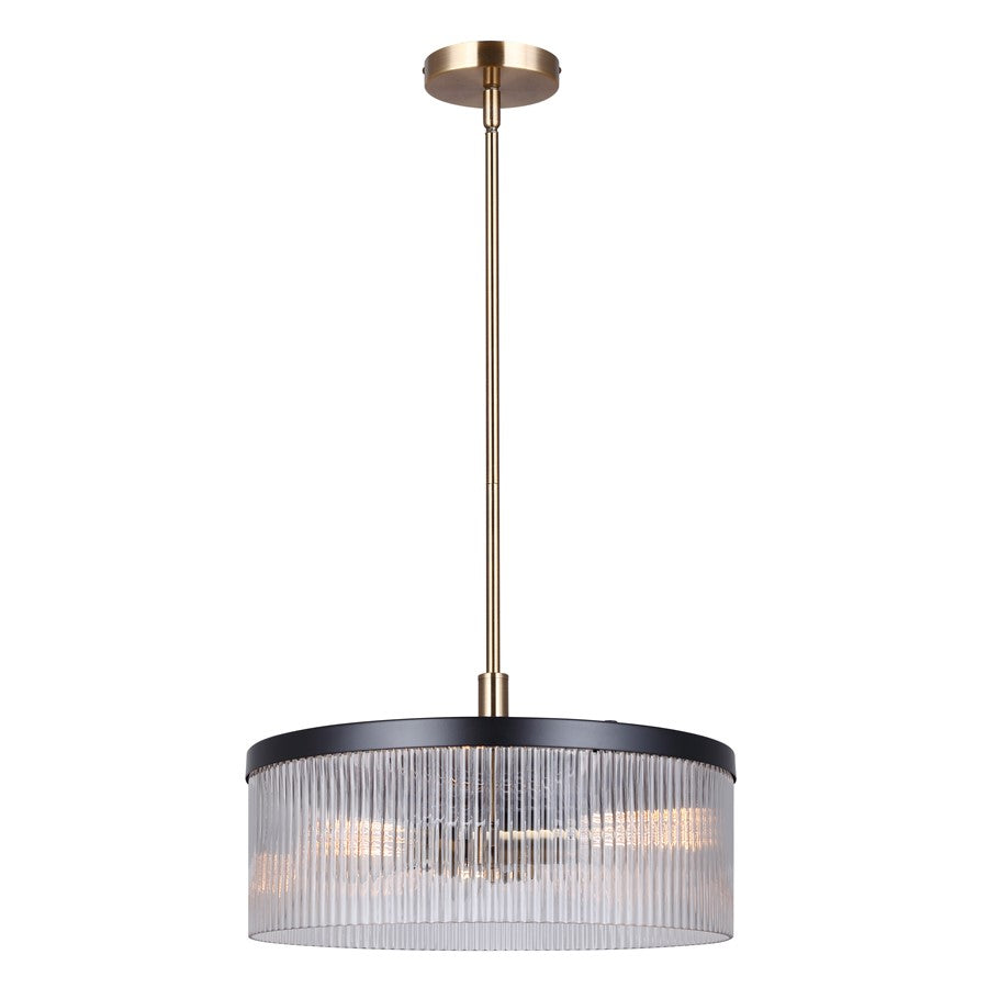 Canarm Jenner 15in 3-Light Chandelier | Matte Black and Gold Steel with Clear Ribbed Glass | Dining Room & Kitchen | Model ICH1143A03BKG15